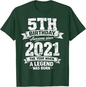 5 Year Old Vintage Awesome Since 2021 5th Birthday T-Shirt - T-Shirt | Forest