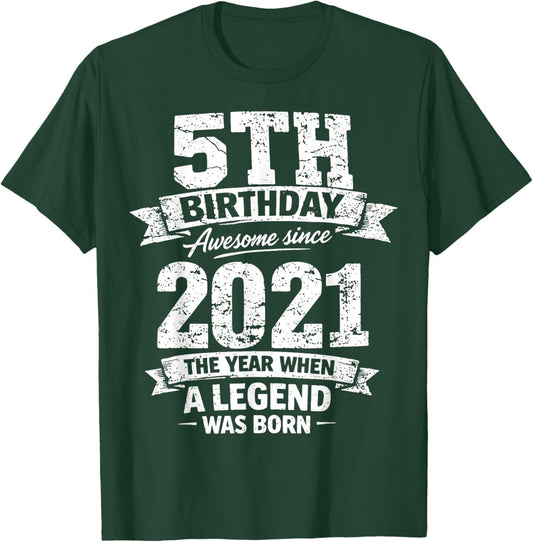 5 Year Old Vintage Awesome Since 2021 5th Birthday T-Shirt - T-Shirt | Forest