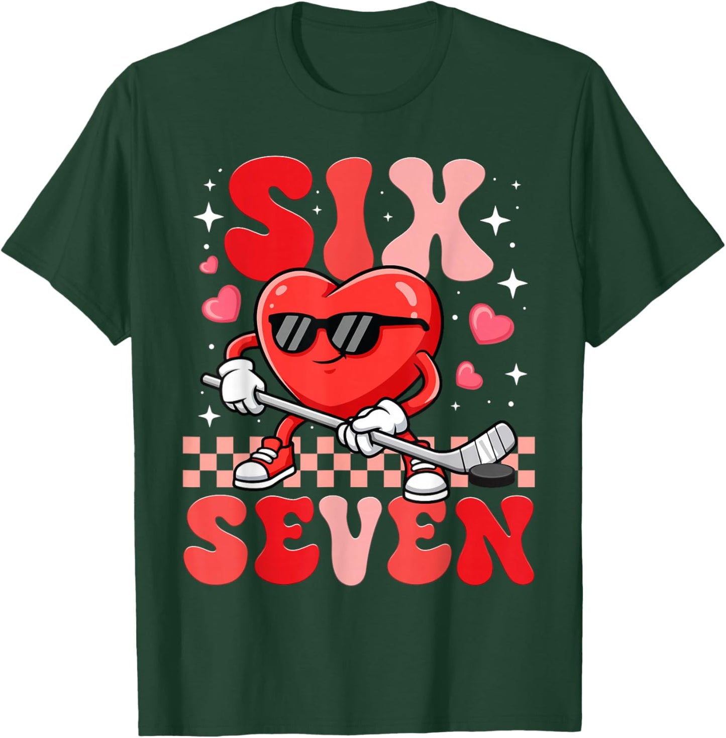 67 Six Seven Valentine Hockey Heart Cute Hockey Lovers T-Shirt - T-Shirt | Forest