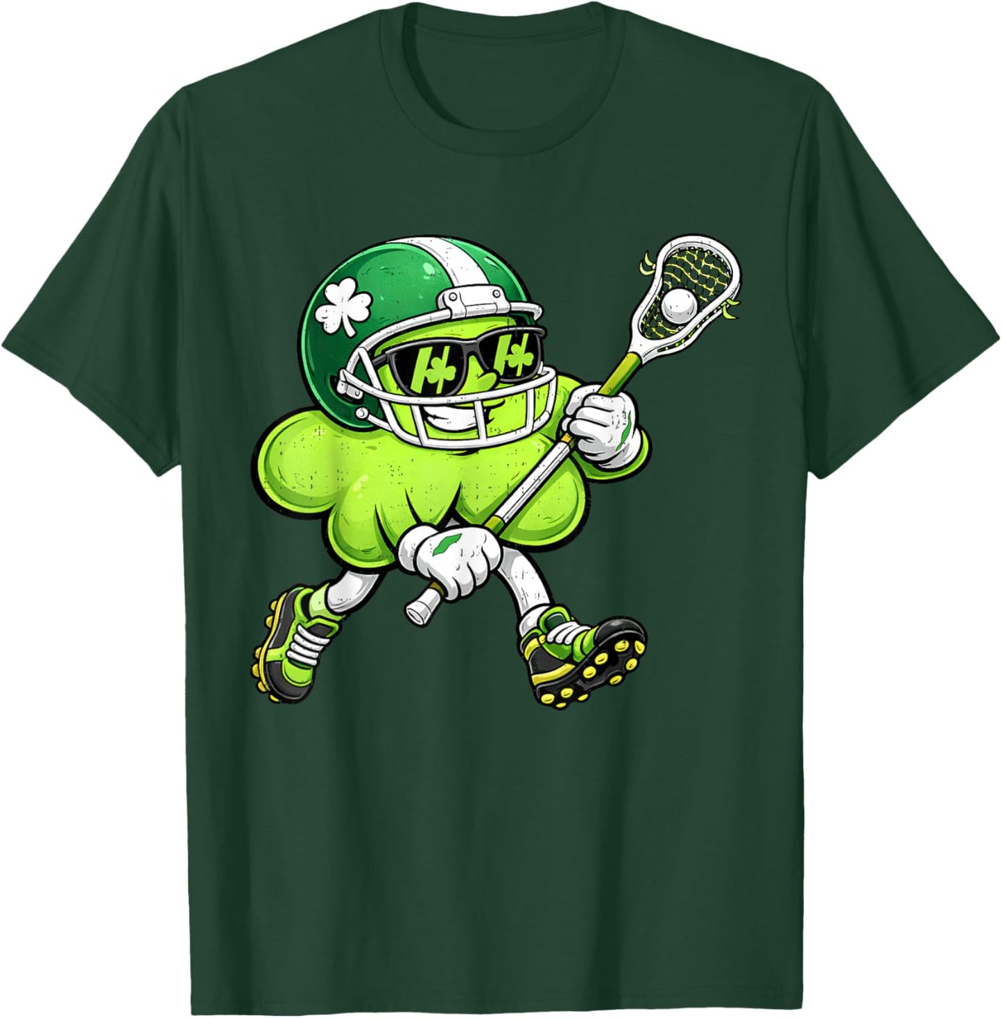 Lacrosse St Patricks Day Boys Kids Lax Sport Green Shamrock T-Shirt - T-Shirt | Forest