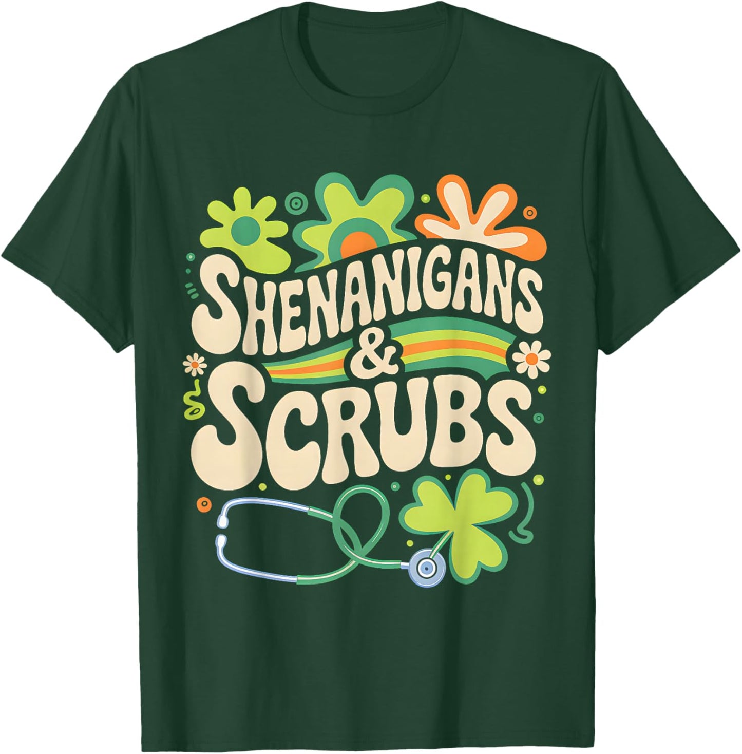 Groovy St Patricks Day Shenanigans Scrub Saint Pattys Nurse T-Shirt - T-Shirt | Forest