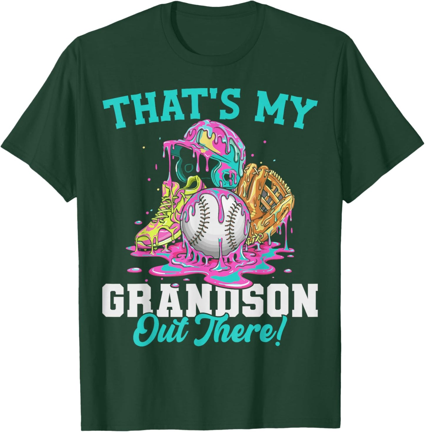 That's My Grandson Out There Baseball Cream Drip Crossed Bat T-Shirt - T-Shirt | Forest