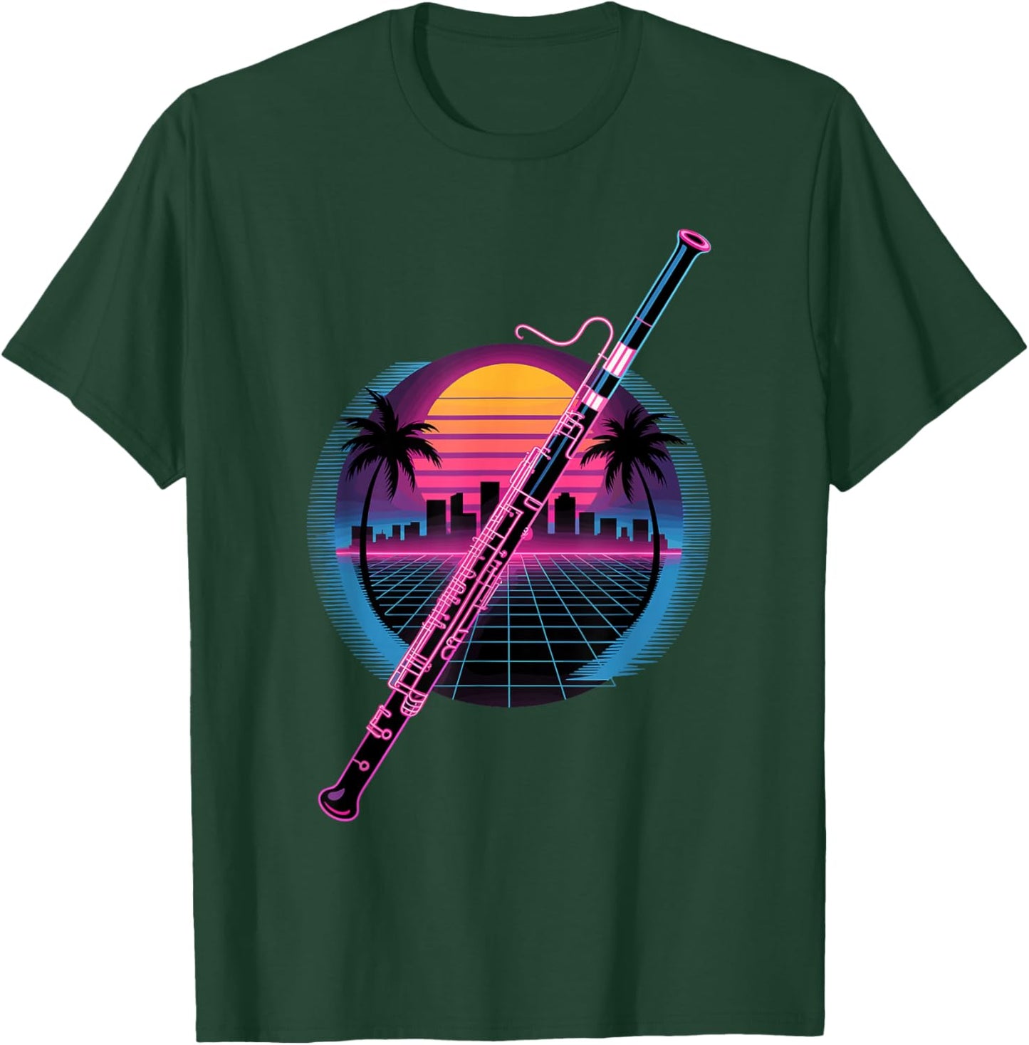 Retro Synthwave Bassoon Bassoonist T-Shirt - T-Shirt | Forest