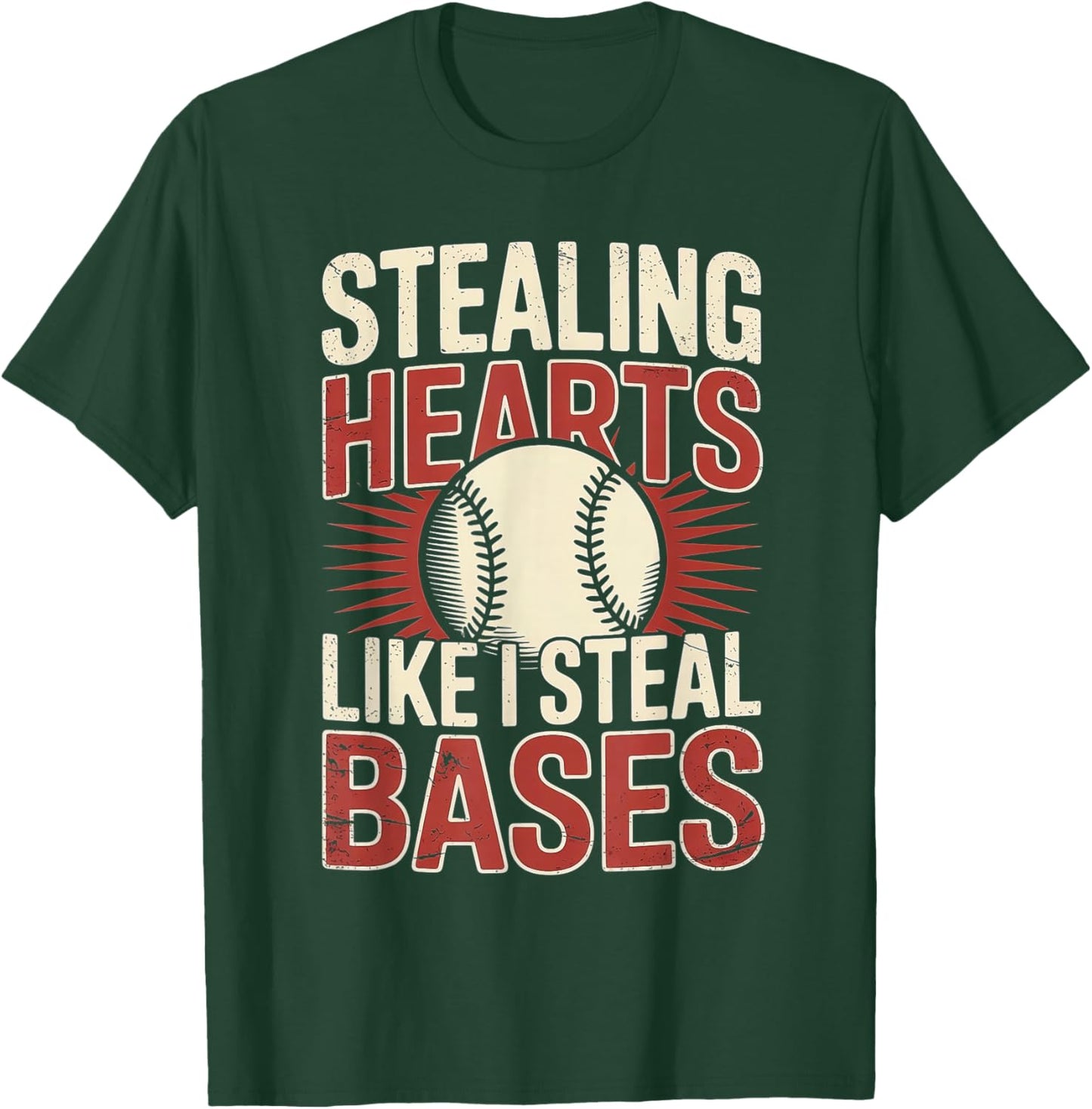 Stealing Hearts Like I Steal Bases Baseball Valentine Retro T-Shirt - T-Shirt | Forest