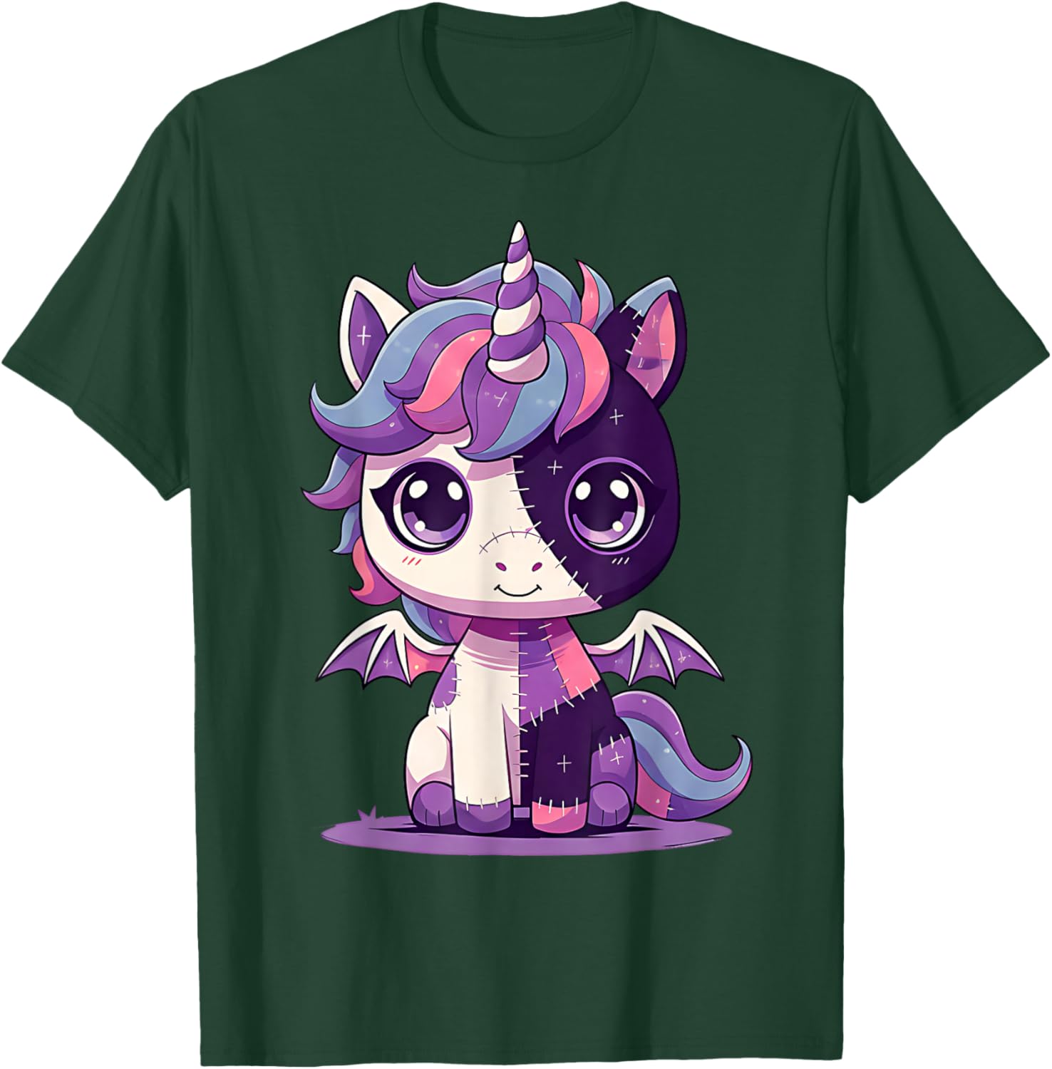 Kawaii Pastel Goth Creepy Cute Zombie Patchwork Unicorn Girl T-Shirt - T-Shirt | Forest