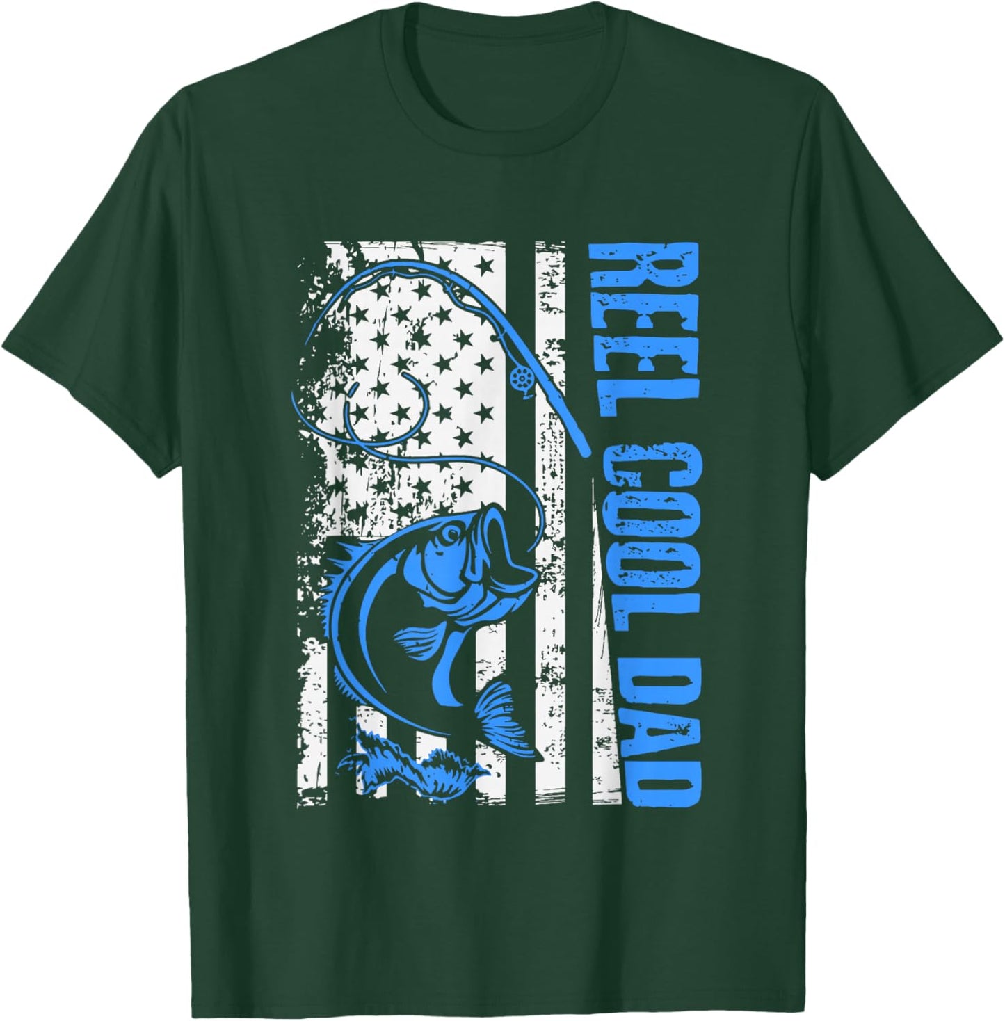 Reel Cool Dad Funny America USA Flag Bass Fishing Papa Daddy T-Shirt - T-Shirt | Forest