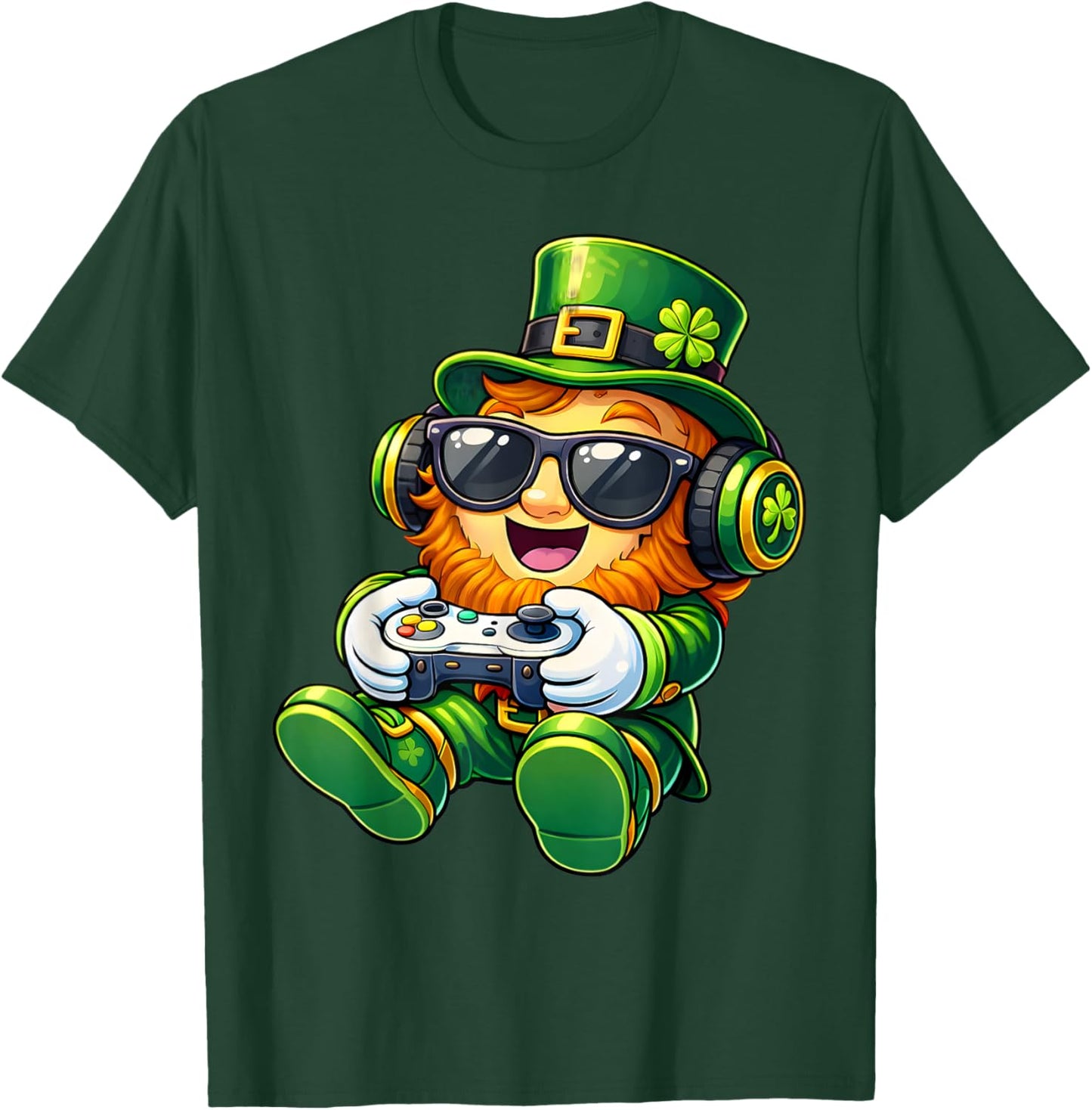 Video Game Leprechaun St Patricks Day Gamer Boys Kids Gaming T-Shirt - T-Shirt | Forest