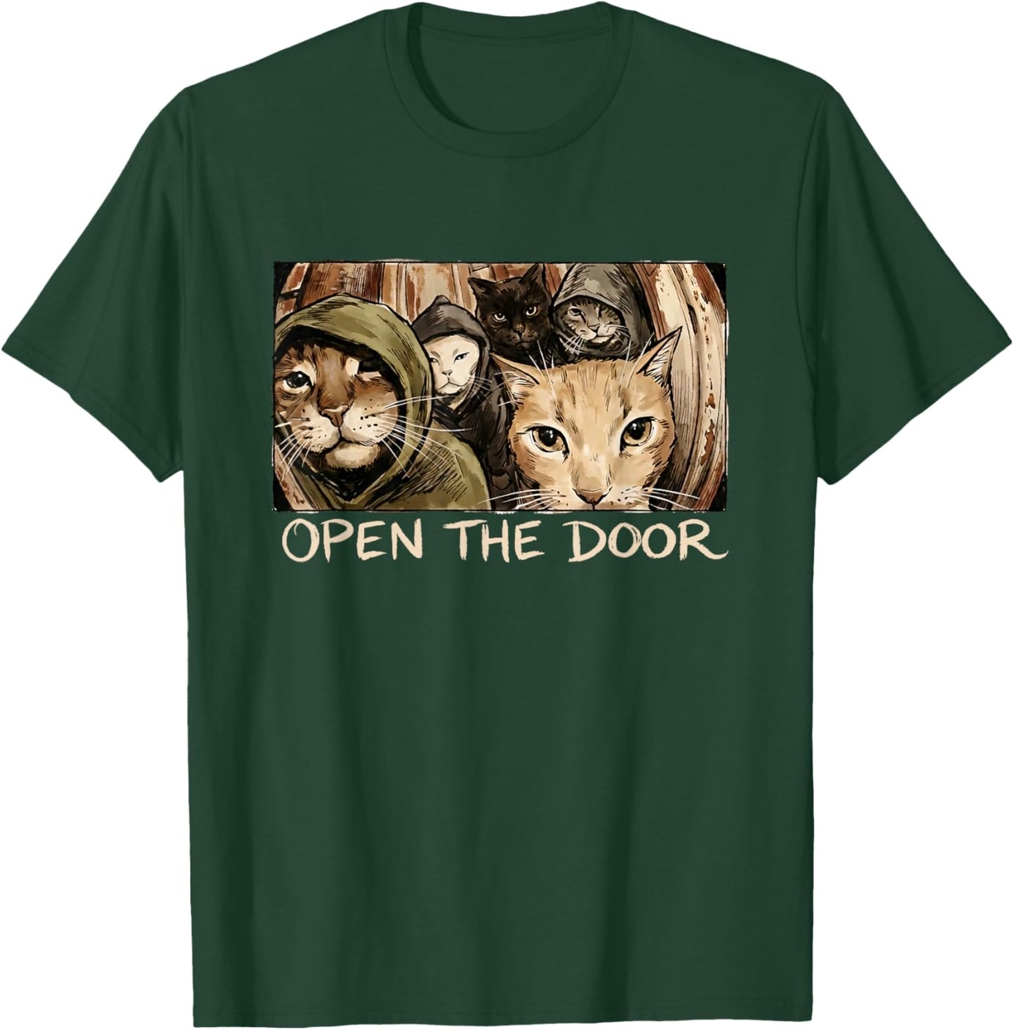 Vintage Open The Door Funny Meme Gang Sarcastic Cat Lover T-Shirt - T-Shirt | Forest