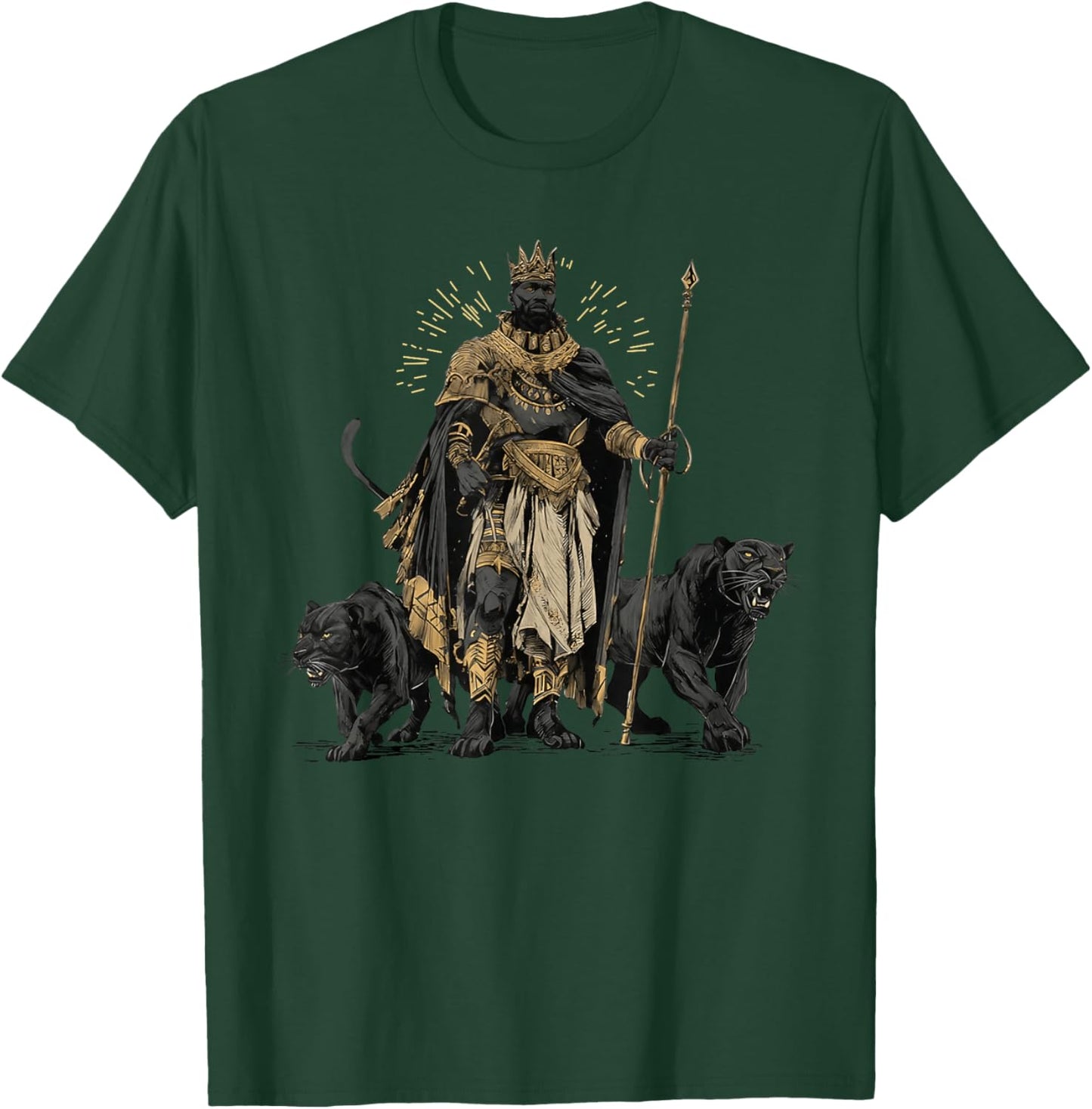 African King with Panther Guardian Fantasy Art T-Shirt - T-Shirt | Forest