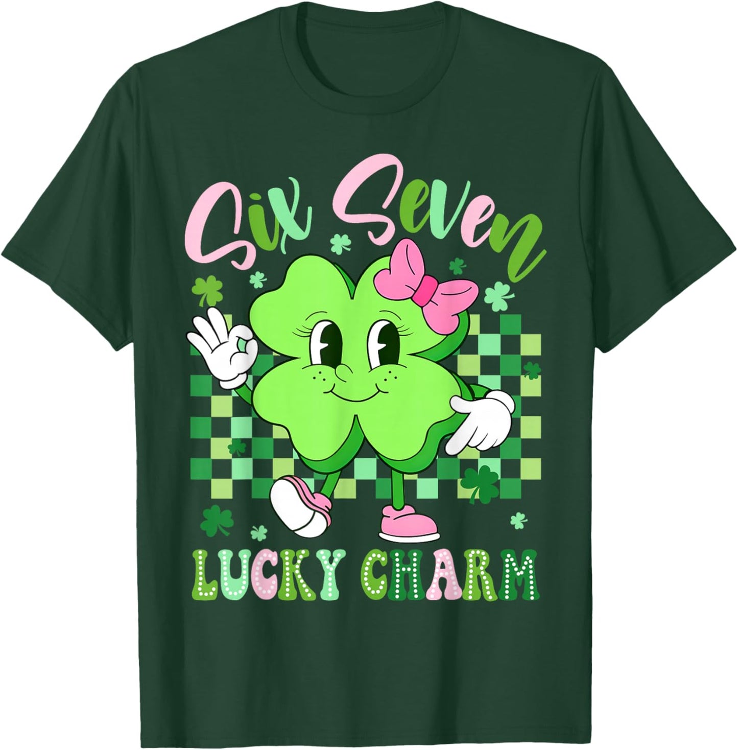 Six Seven Lucky Charm 67 St Patricks Day Shamrock Women Girl T-Shirt - T-Shirt | Forest