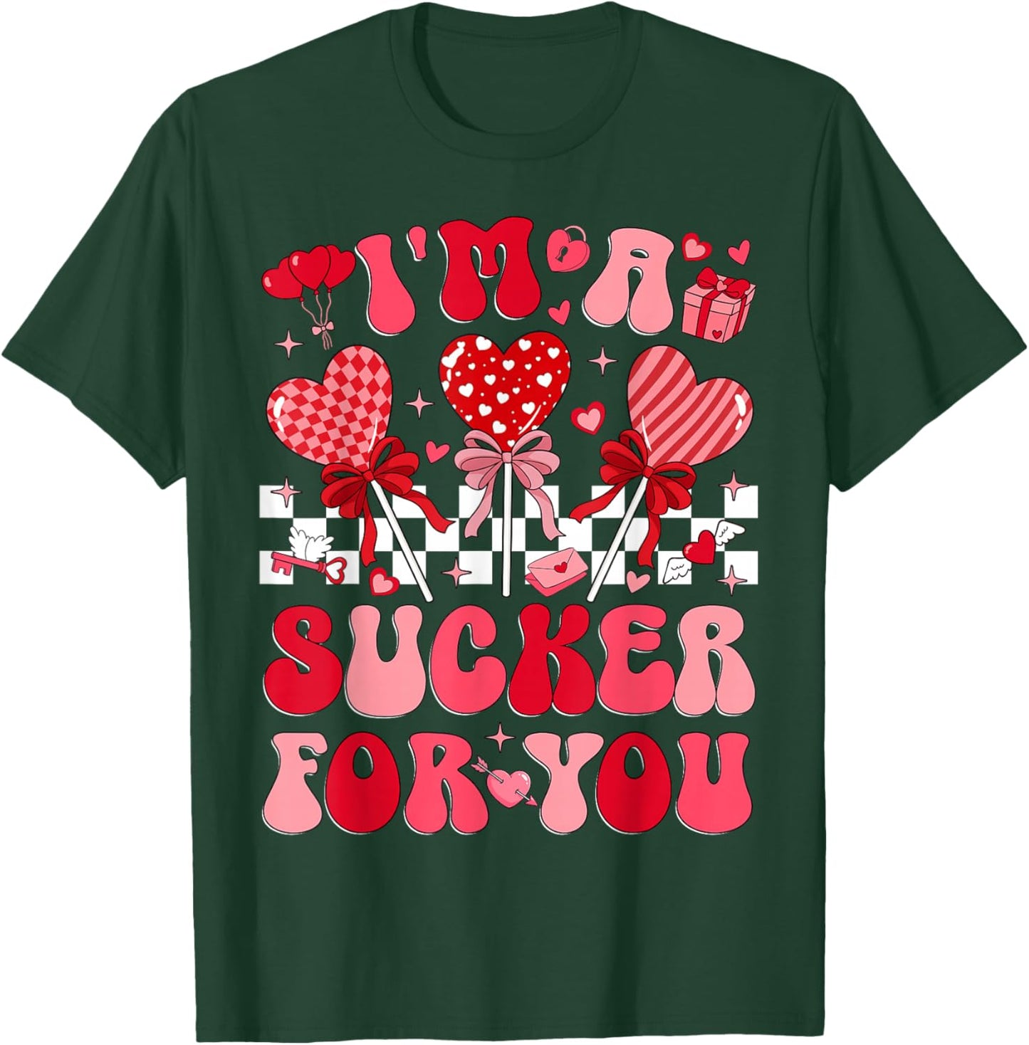 I'm A Sucker for You Retro Heart Candy Valentine Groovy Girl T-Shirt - T-Shirt | Forest