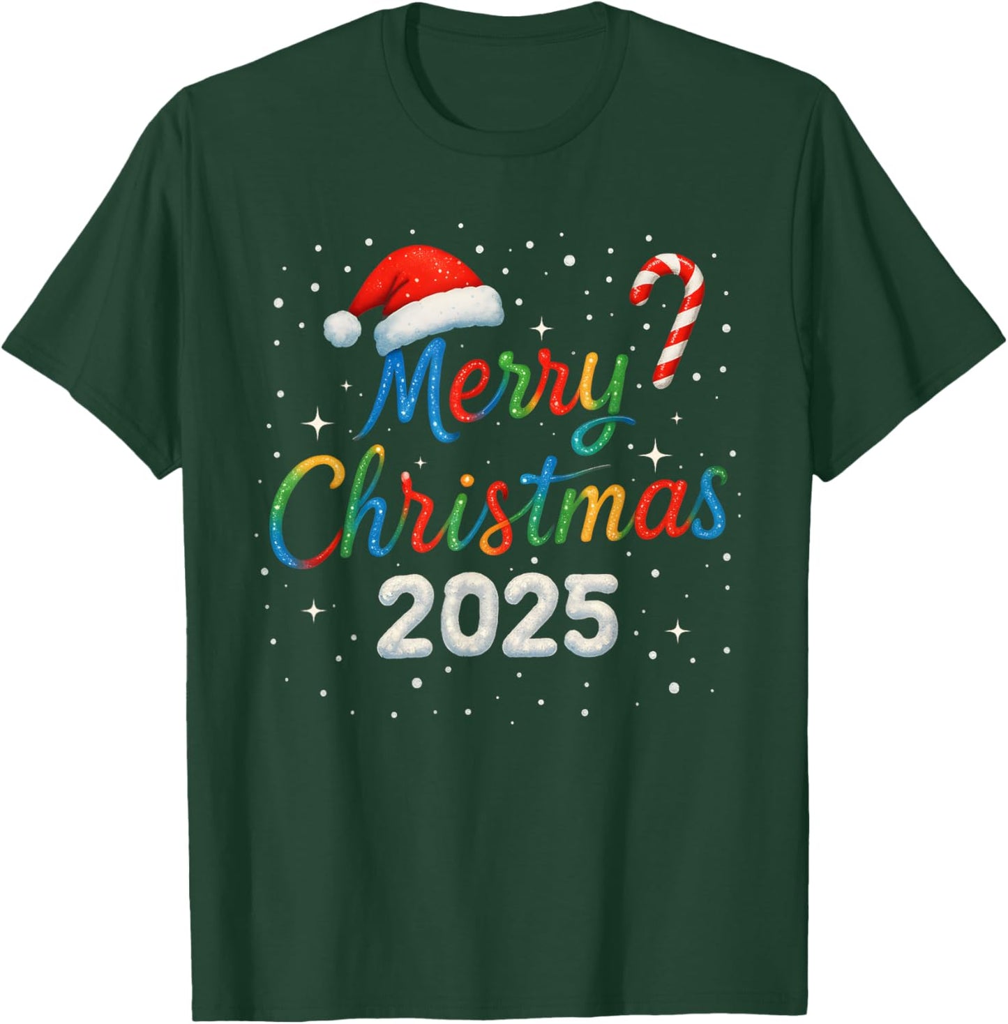 Merry Christmas 2025 Colorful Holiday Lights Family Matching T-Shirt - T-Shirt | Forest