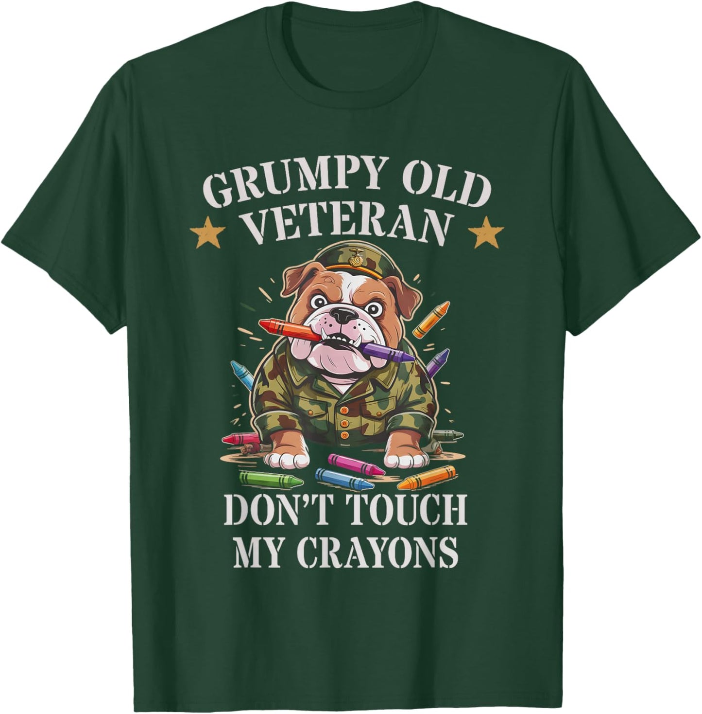Grumpy Old Veteran Military Family Don't Touch My Crayons T-Shirt - T-Shirt | Forest