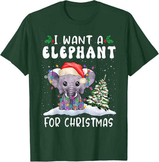 I Want A Elephant for Christmas Santa Hat Funny Xmas T-Shirt - T-Shirt | Forest