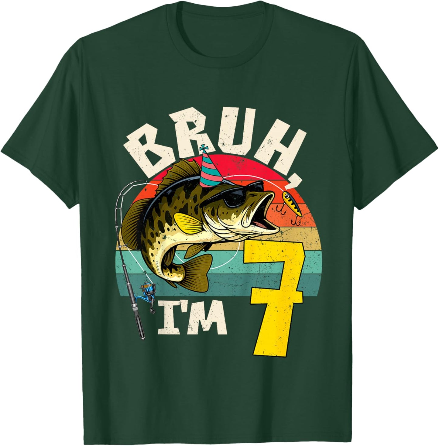 Bruh I'm 7 Years Old Fishing Birthday Theme Party T-Shirt - T-Shirt | Forest
