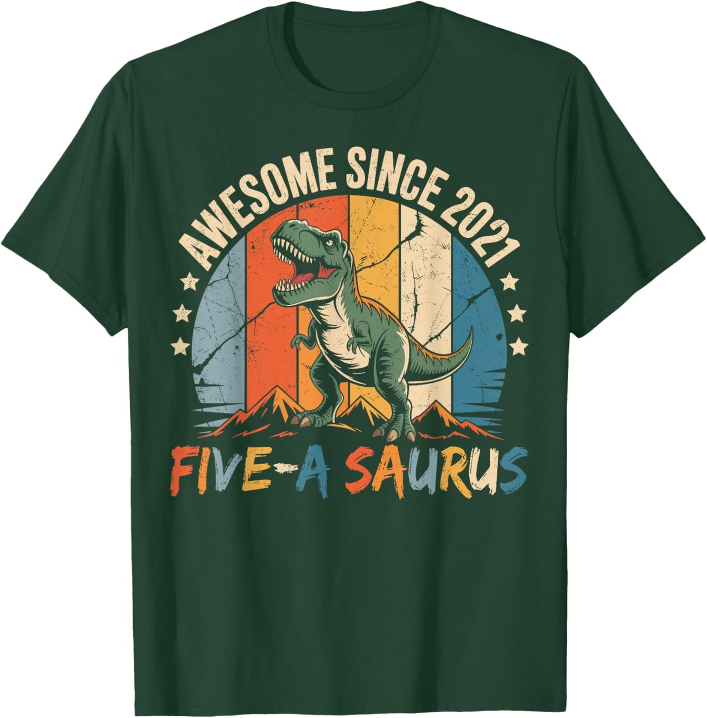 5 Year Old Dinosaur 5th Birthday Five Saurus Boys Kids T-Shirt - T-Shirt | Forest