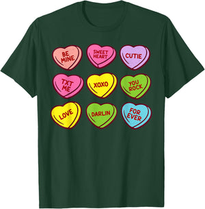 Vintage Valentines Conversation Hearts Candy Women Men Kids T-Shirt - T-Shirt | Forest