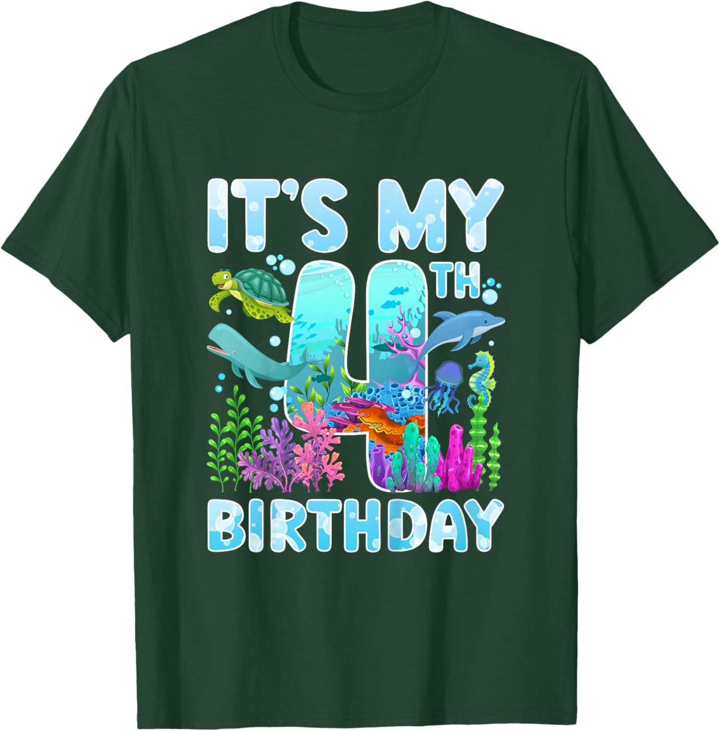 4th Ocean Birthday Party Four Year Old Sea Animals T-Shirt - T-Shirt | Forest