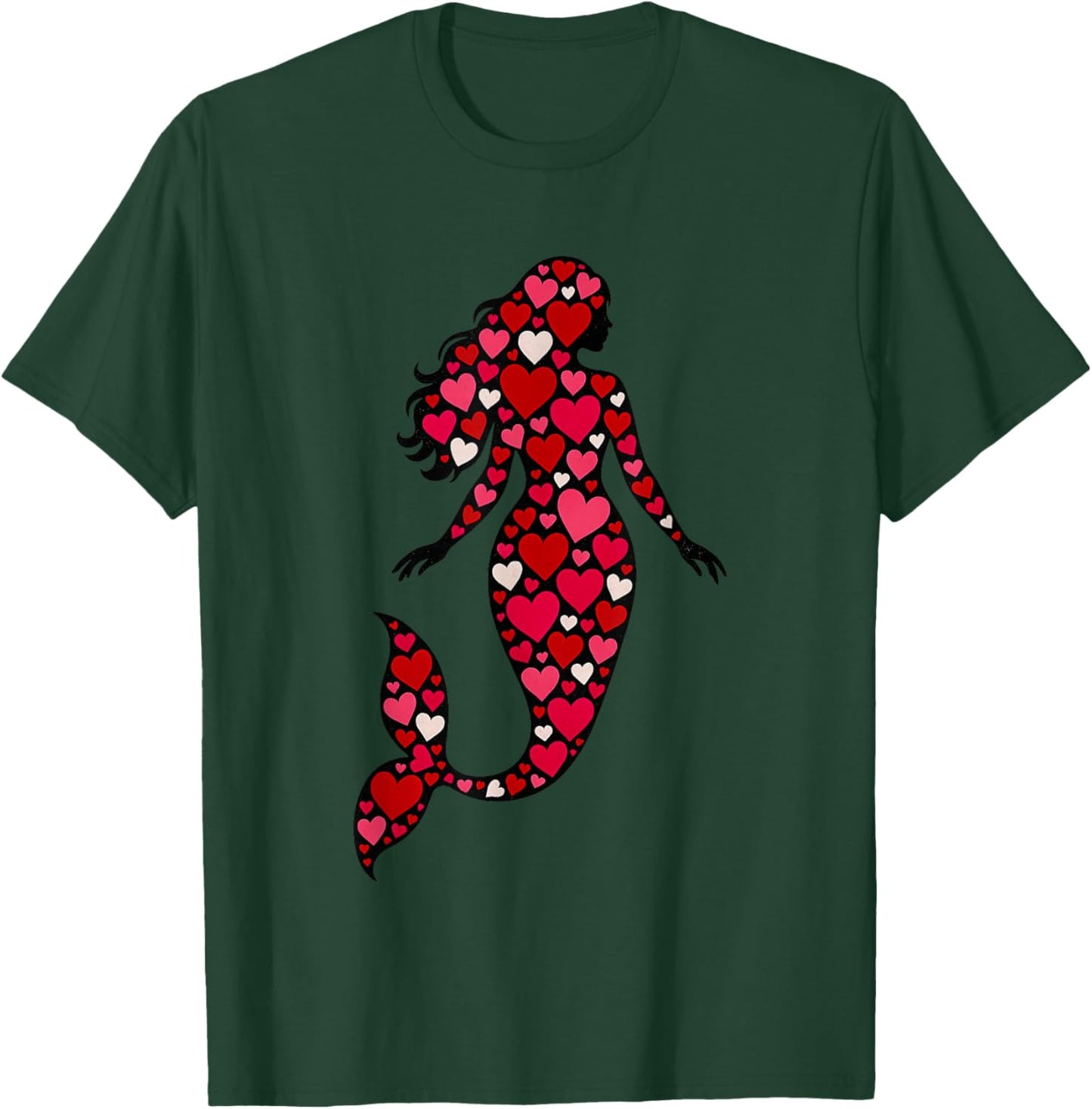Pink Red Heart Valentines Day Girls Mermaid T-Shirt - T-Shirt | Forest