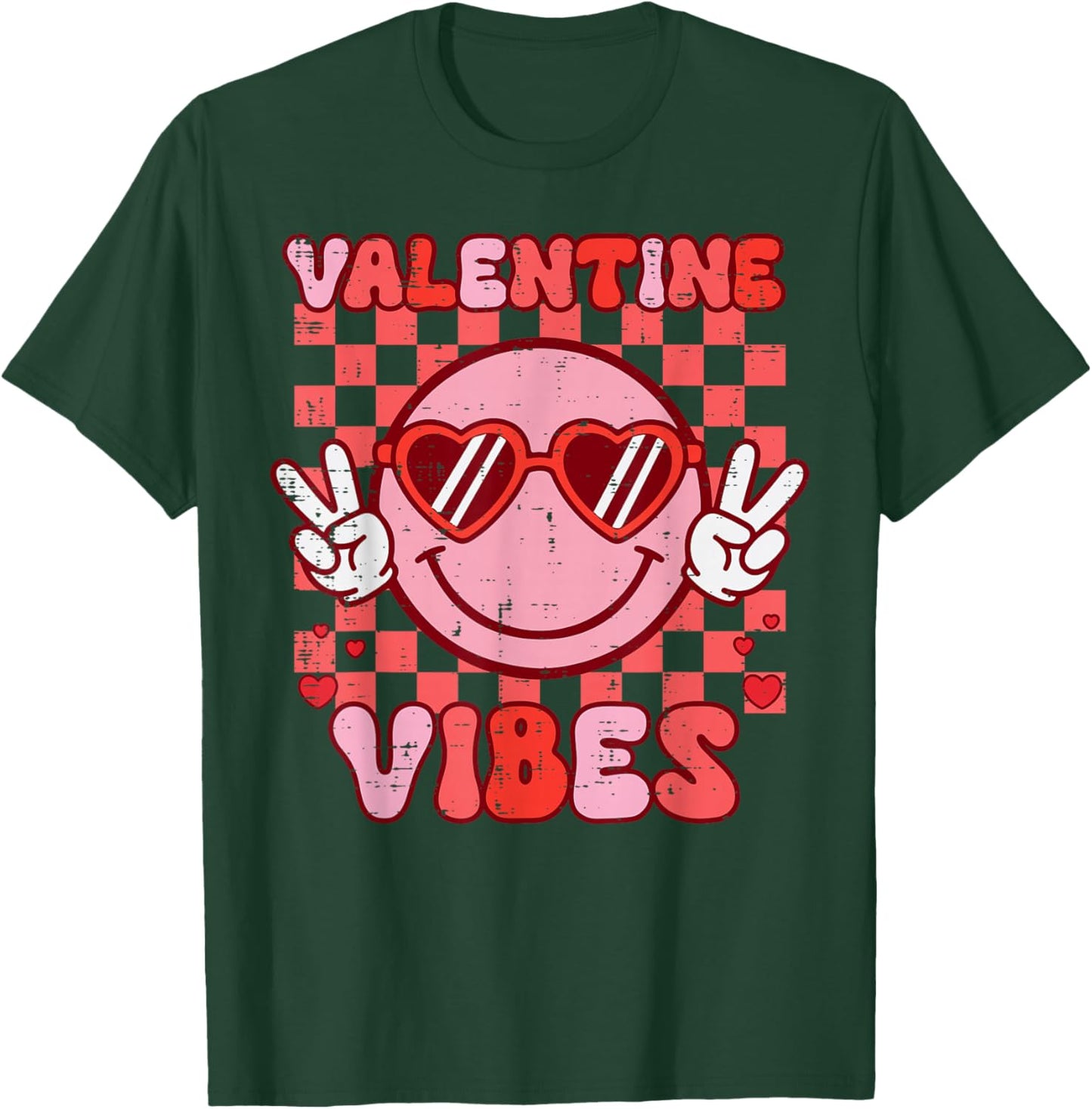 Valentine Vibes Peace Vintage Valentine Women Men Kids T-Shirt - T-Shirt | Forest
