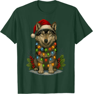 Wolf with Christmas Hat T-Shirt - T-Shirt | Forest