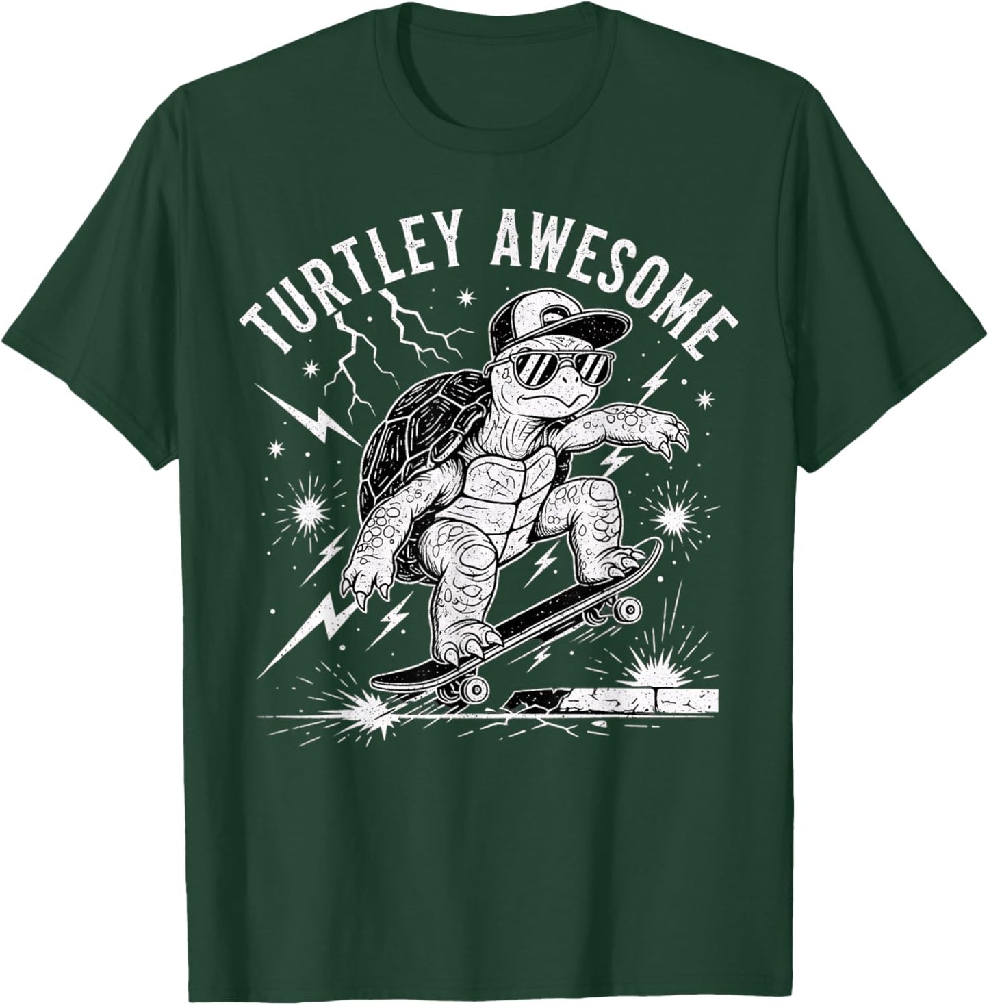 Turtley Awesome Turtle Rockstar Skateboard Pun Funny Graphic T-Shirt - T-Shirt | Forest