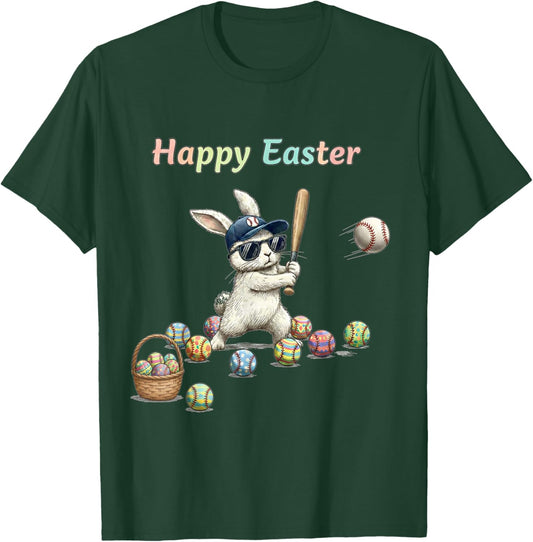 Happy Easter Bunny Playing Baseball Easter Rabbit Sport T-Shirt - T-Shirt | Forest