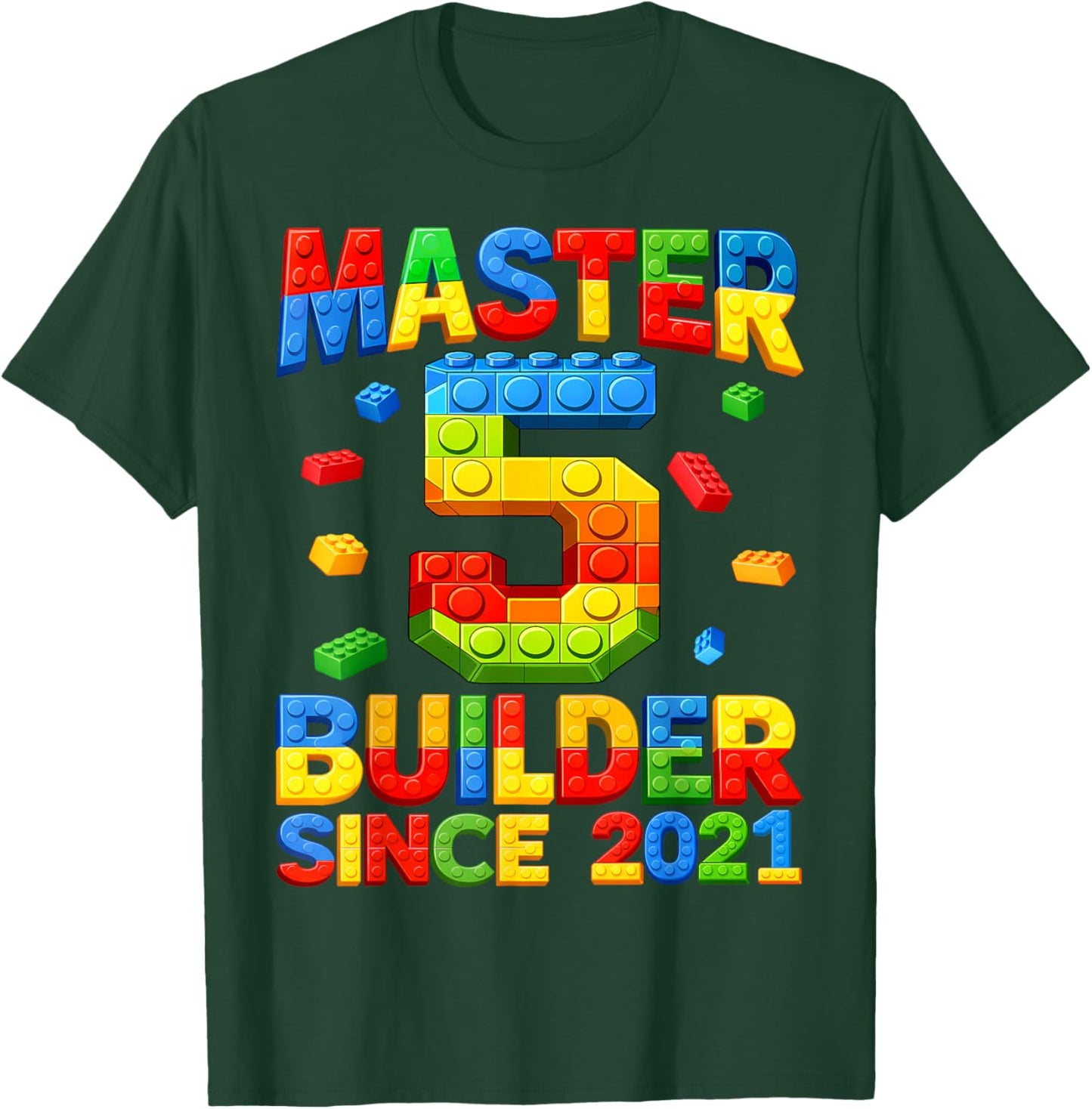 Master Builder 5th Birthday 2021 5 Years Old Building Brick T-Shirt - T-Shirt | Forest