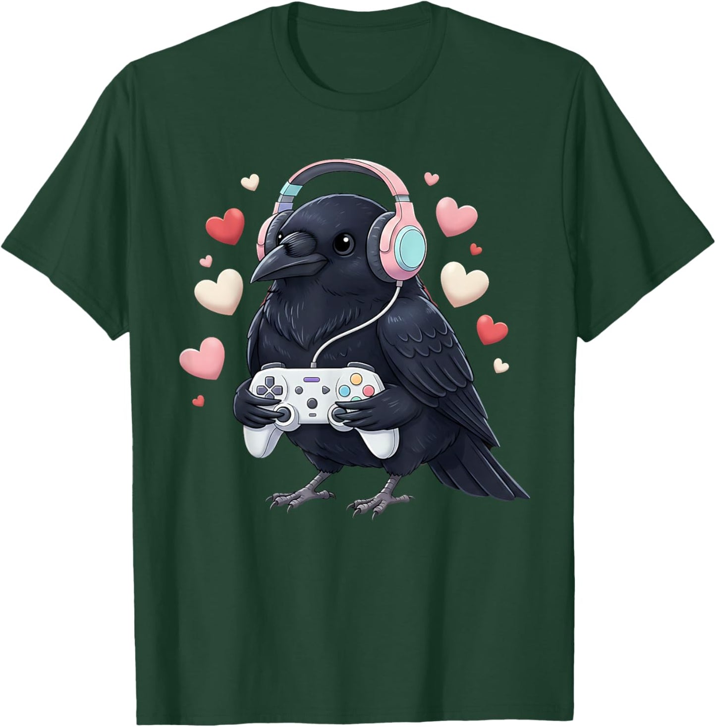 Funny Crow Bird Gamer Gaming Video Games Valentines Day T-Shirt - T-Shirt | Forest