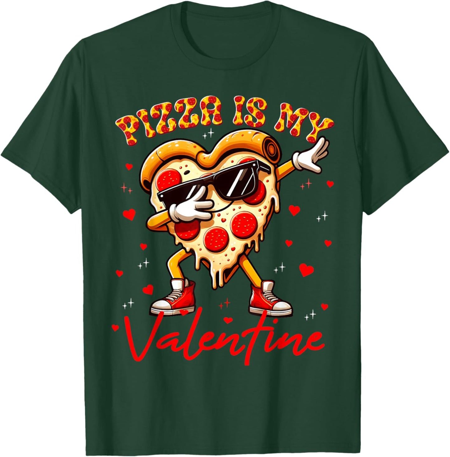 Pizza is My Valentine Dabbing Heart Pizza Outfit Men Boy T-Shirt - T-Shirt | Forest