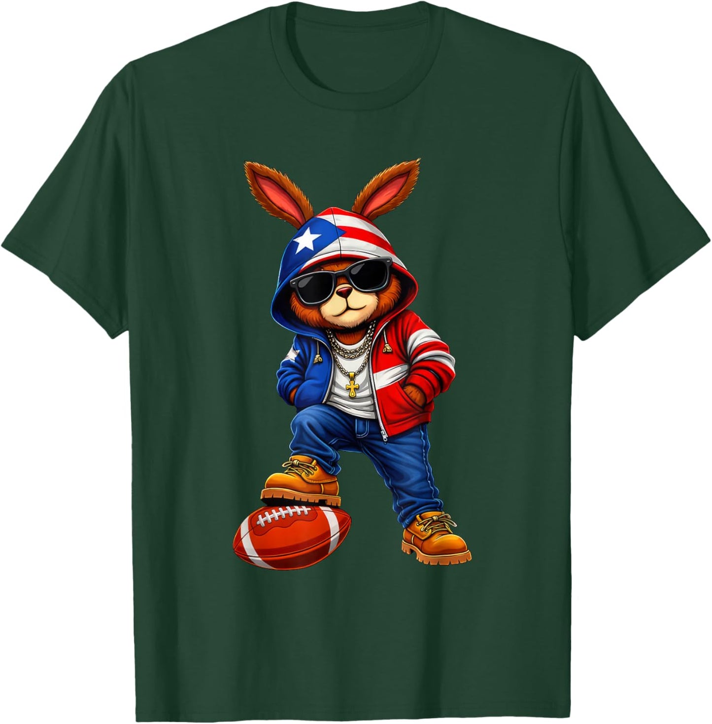 Cool Bunny Puerto Flag Gift Women Kid Boy Girl T-Shirt - T-Shirt | Forest