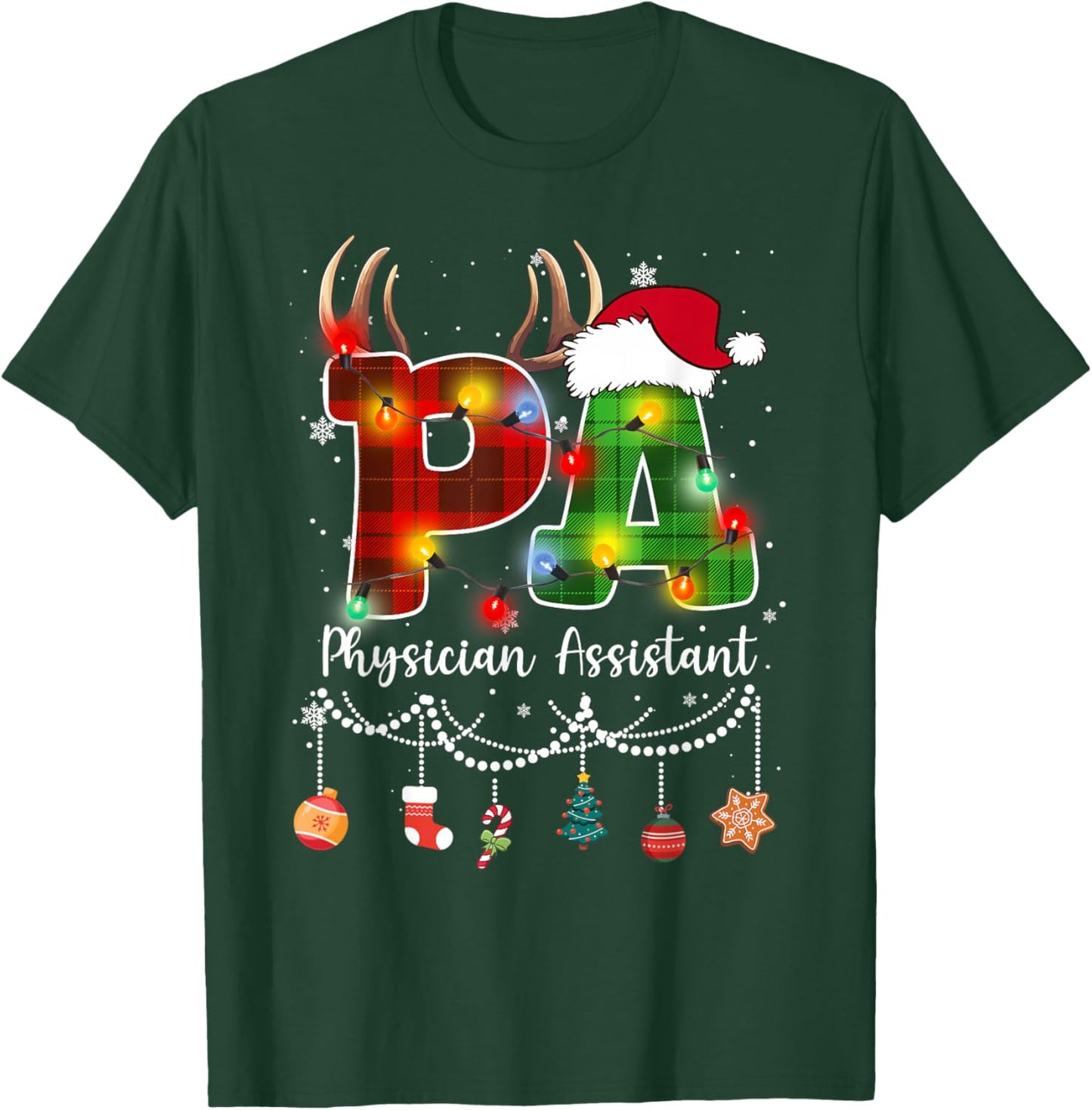 Physician Assistant Christmas Lights Red Plaid PA Nurse CNA T-Shirt - T-Shirt | Forest