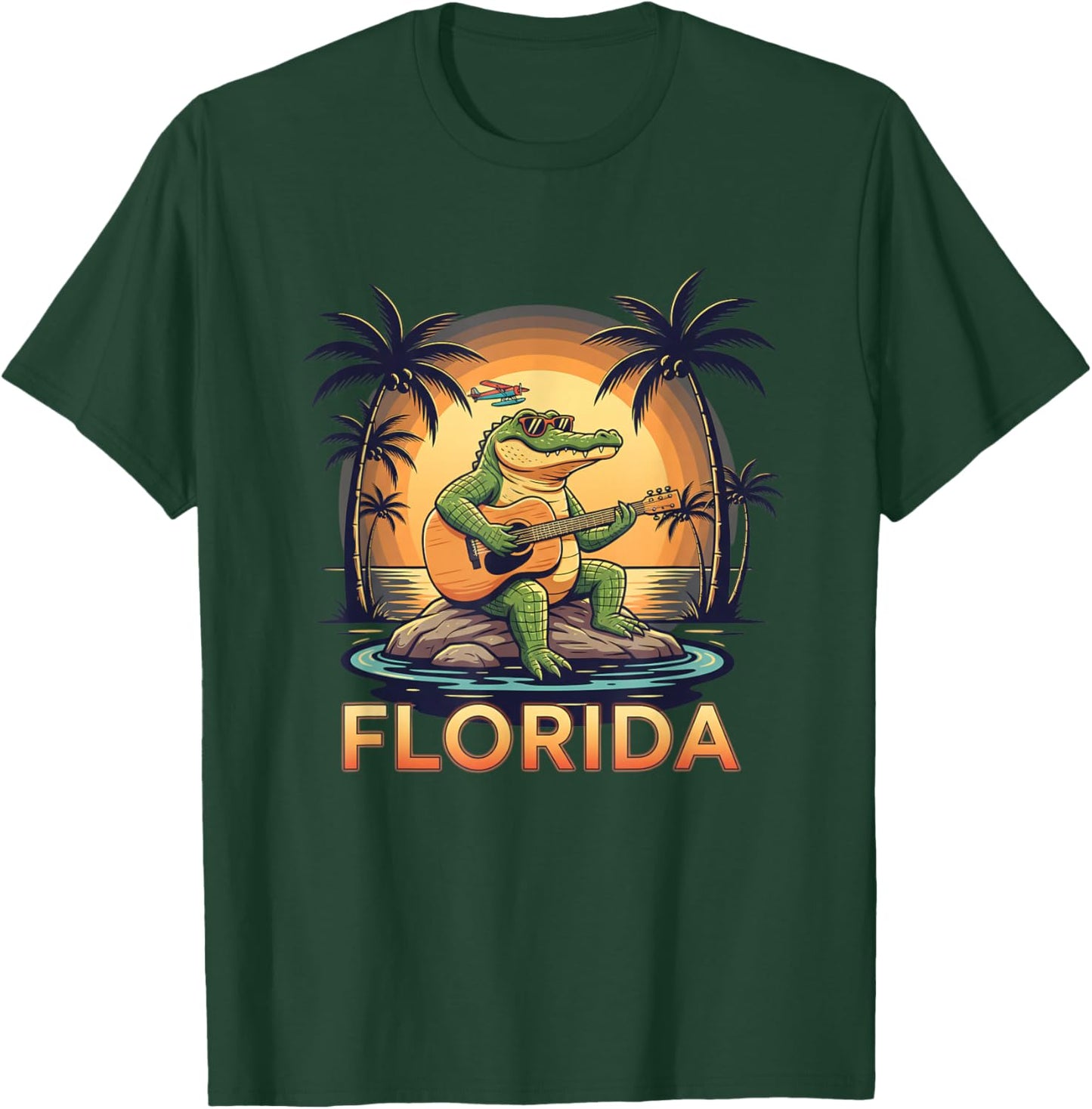 US States Florida Gator Sunset, & Palm Tree T-Shirt - T-Shirt | Forest
