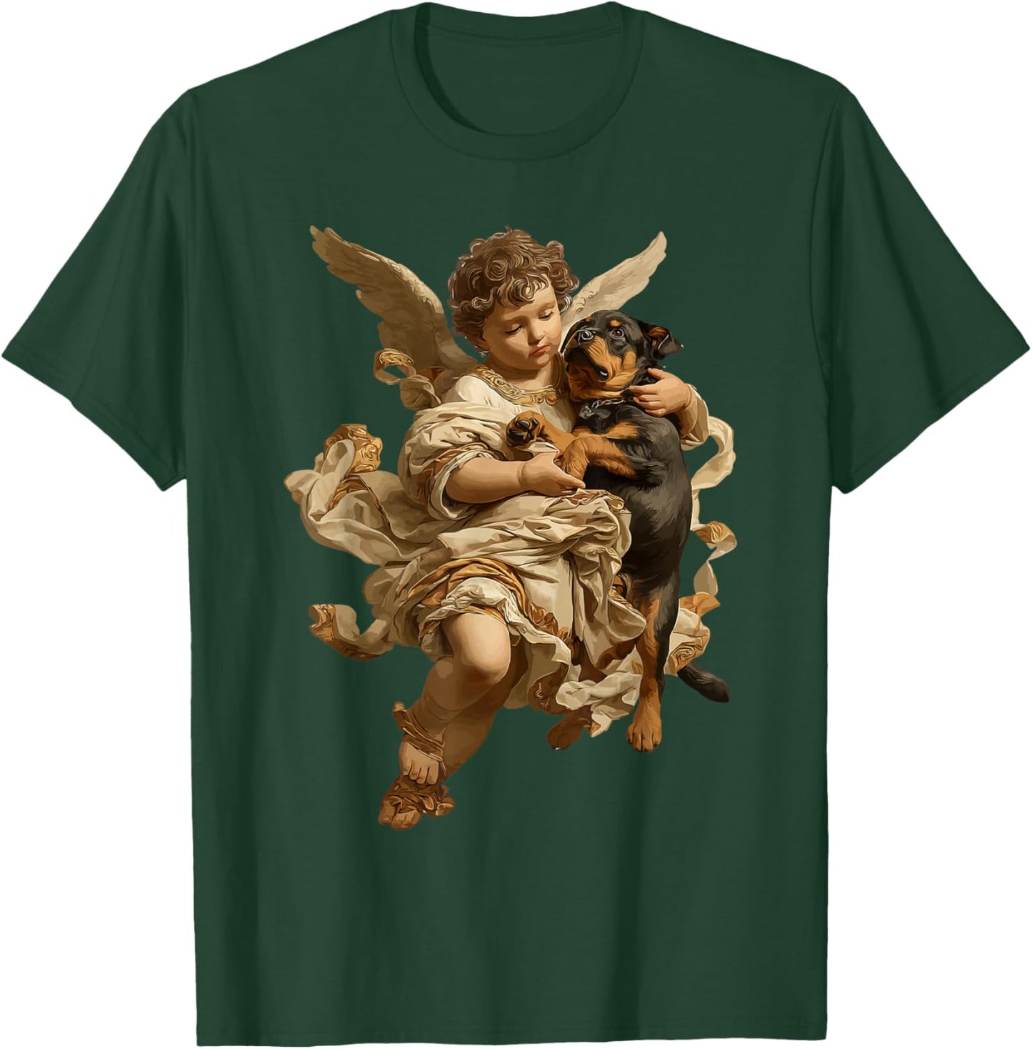 Cherub Angel with Rottweiler Dog Baroque Renaissance Art T-Shirt - T-Shirt | Forest