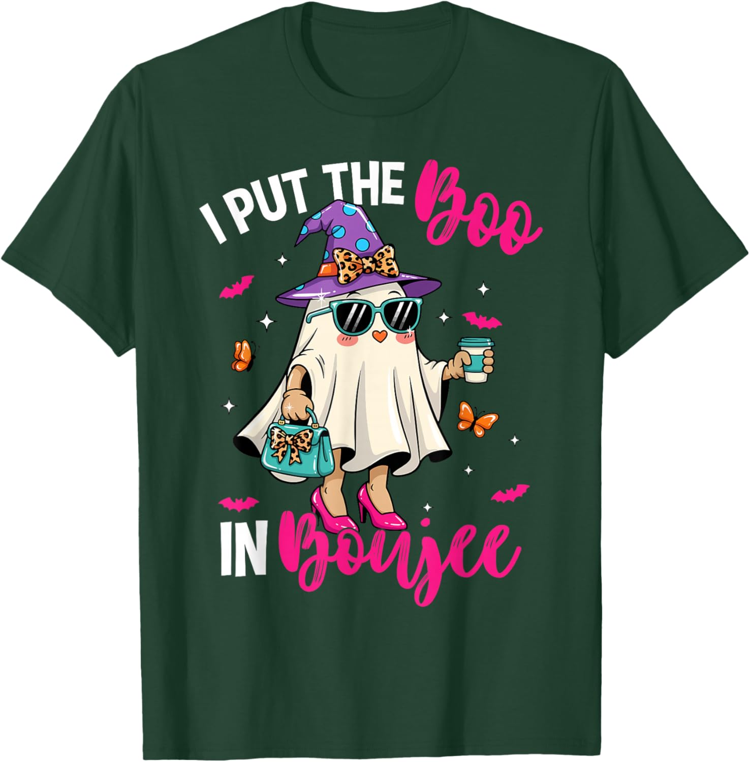 Spooky Ghost Pink I Put The Boo in Boujee Boo-Jie Halloween T-Shirt - T-Shirt | Forest
