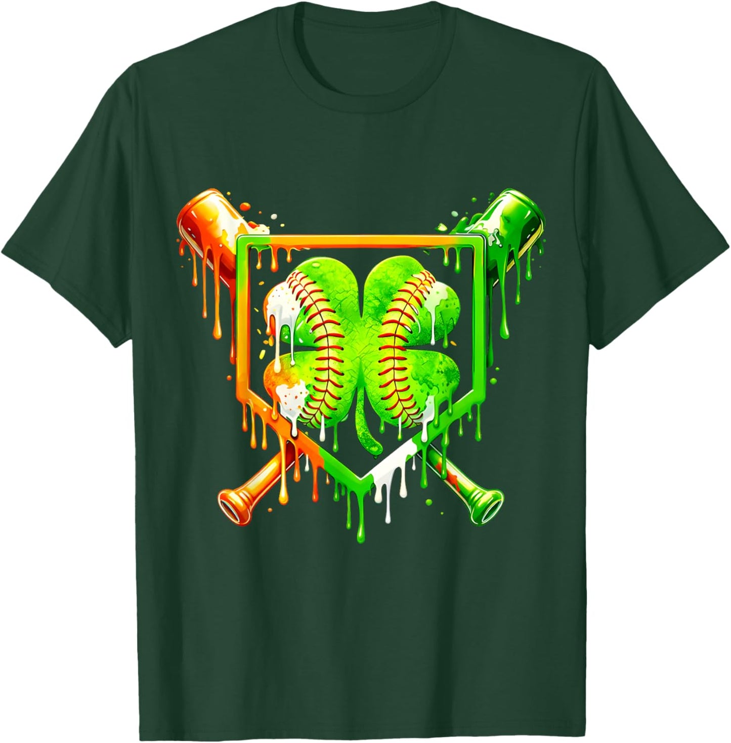 Drip St Patricks Day Shamrock Baseball Sport Kids Boys Men T-Shirt - T-Shirt | Forest