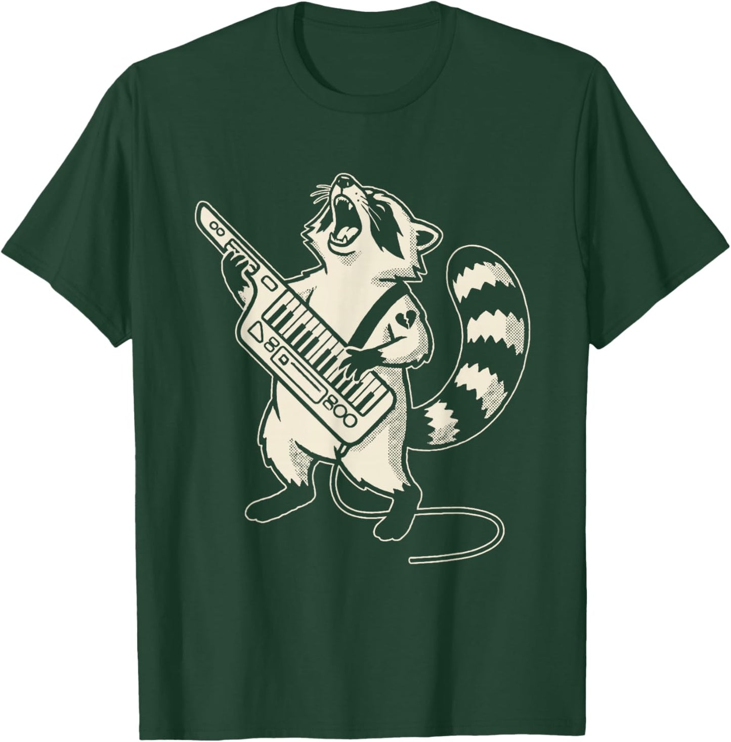 Screaming Keytar Raccoon Funny Synth Player Musician T-Shirt - T-Shirt | Forest