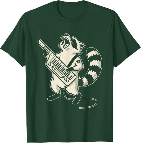 Screaming Keytar Raccoon Funny Synth Player Musician T-Shirt - T-Shirt | Forest