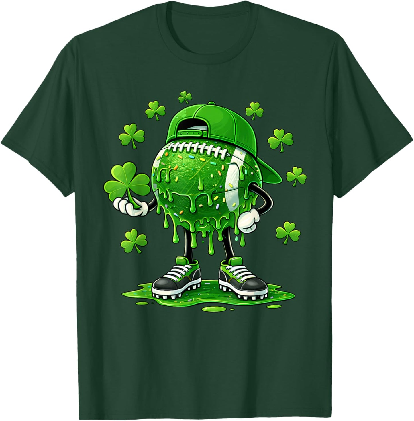 Football St Patricks Day Boys Kids Drip Sport Green Shamrock T-Shirt - T-Shirt | Forest