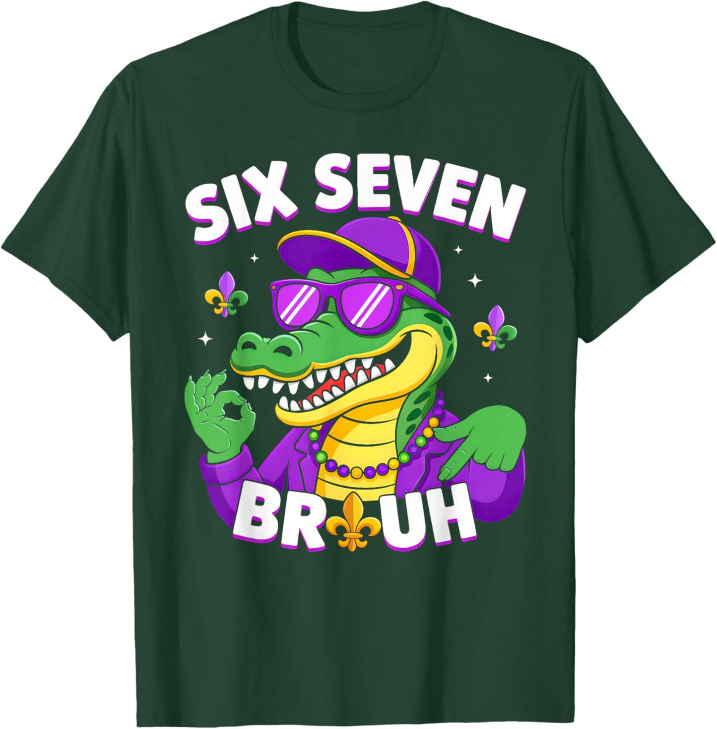 67 Mardi Gras Alligator Mardigator Six Seven Bruh Boys 6 7 T-Shirt - T-Shirt | Forest