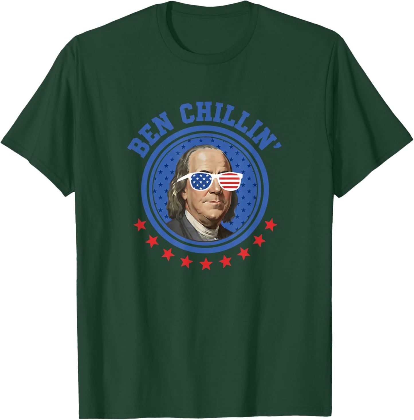 USA Ben Chillin', Ben Franklin American Flag Shades T-Shirt - T-Shirt | Forest
