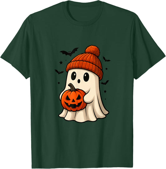 Cute Ghost with Pumpkin and Bats for Halloween Costume Party T-Shirt - T-Shirt | Forest