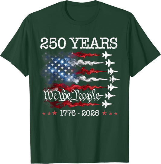 Vintage 250 Years 1776-2026 Flag USA Fighter Jets 4th July T-Shirt - T-Shirt | Forest