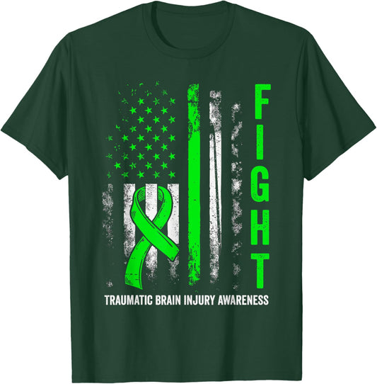 American US Flag Fight Traumatic Brain Injury Awareness T-Shirt - T-Shirt | Forest