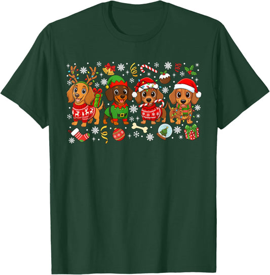 Christmas Dachshund Dogs Tree Xmas Gifts for Pet Dog Lovers T-Shirt - T-Shirt | Forest