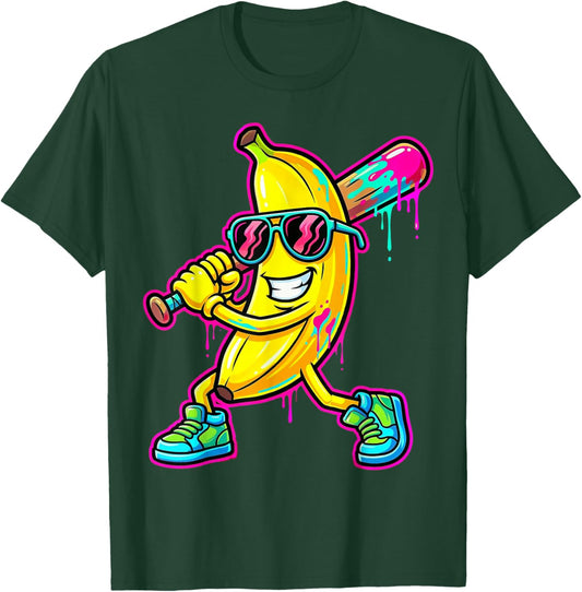 Banana Funny Baseball Drip Ice Cream Kids Youth Boys Girls T-Shirt - T-Shirt | Forest