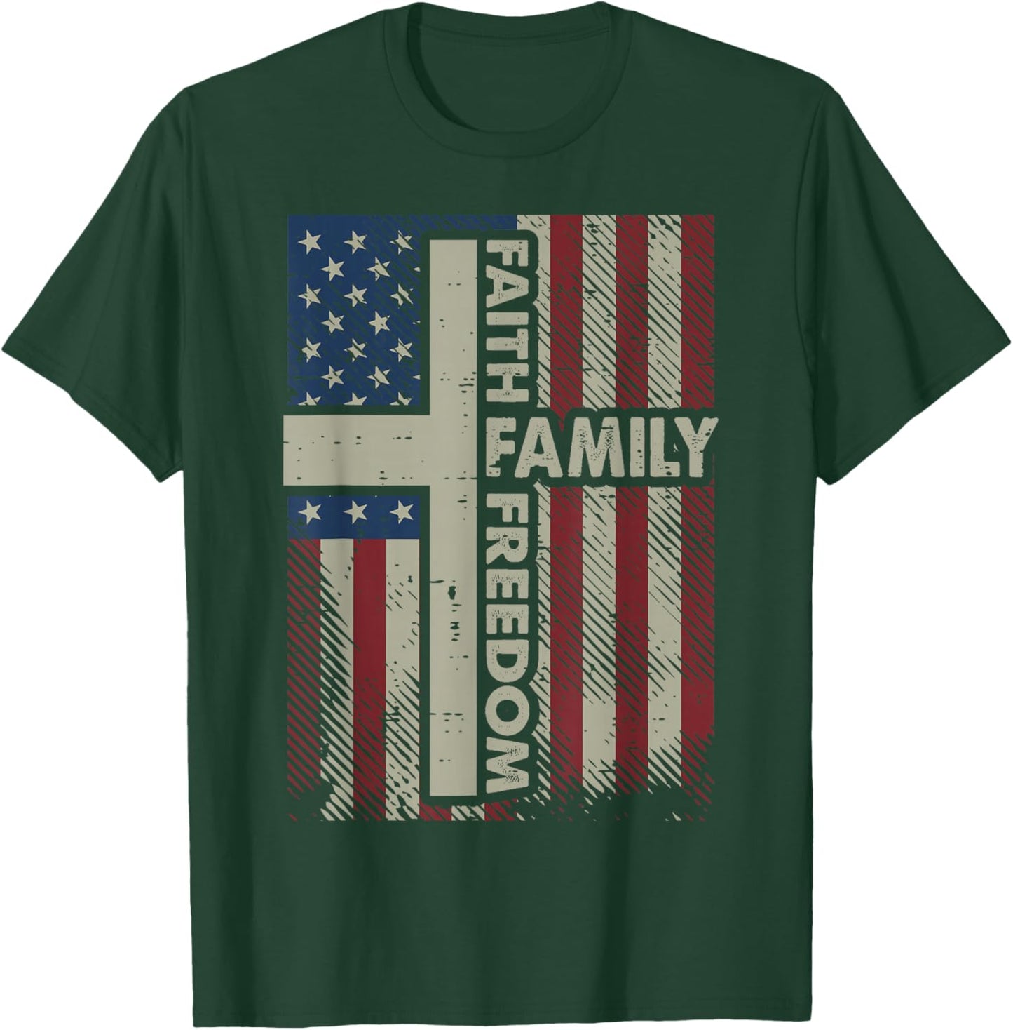 Faith US Flag Christian Religious God Jesus Men Women Kids T-Shirt - T-Shirt | Forest