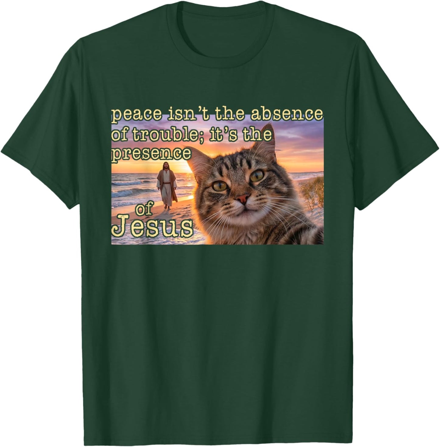 Christian Cat Selfie Peace Presence of Jesus Funny Faith T-Shirt - T-Shirt | Forest