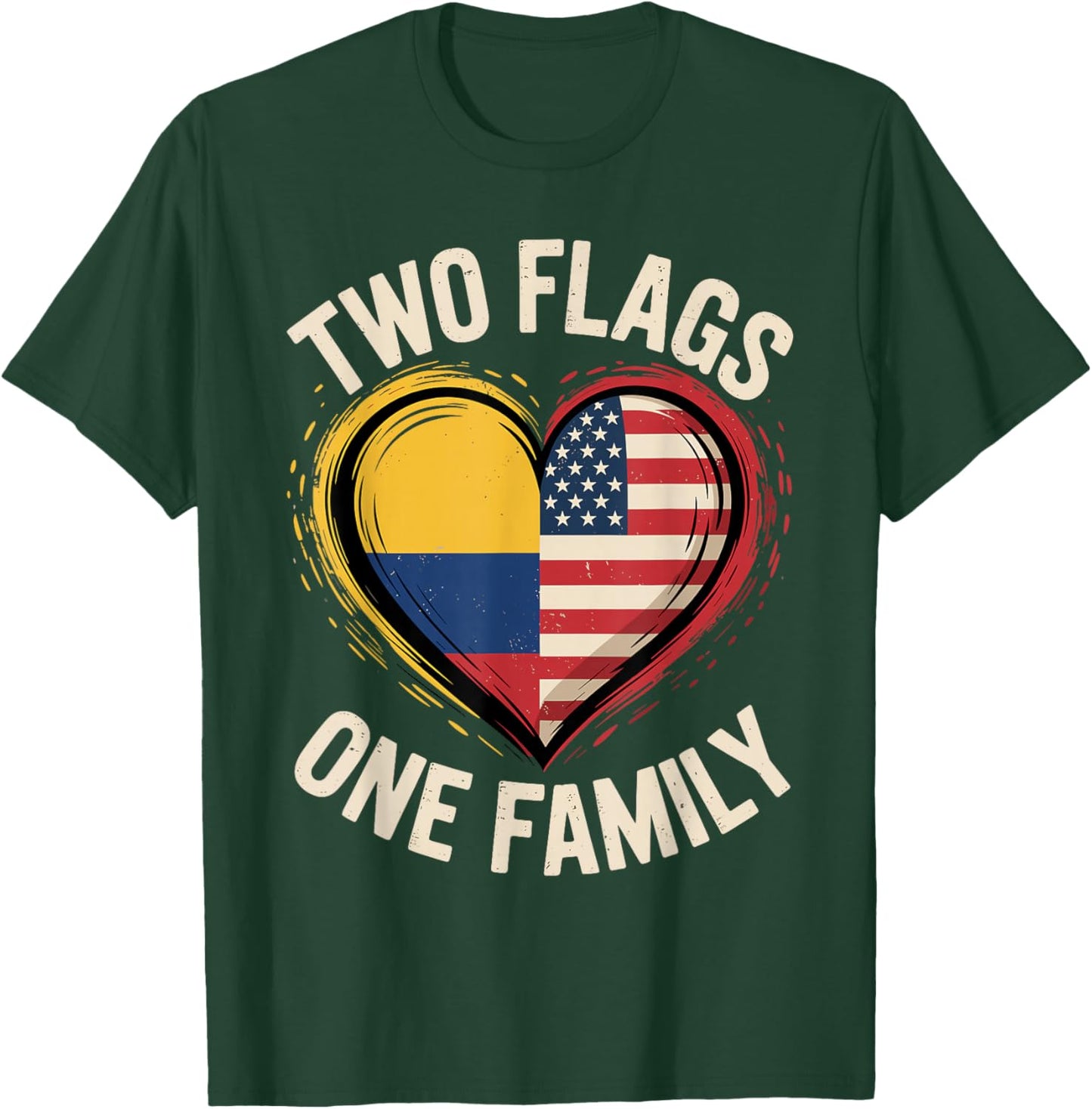 Two Flags One Family American Colombian USA Colombia America T-Shirt - T-Shirt | Forest
