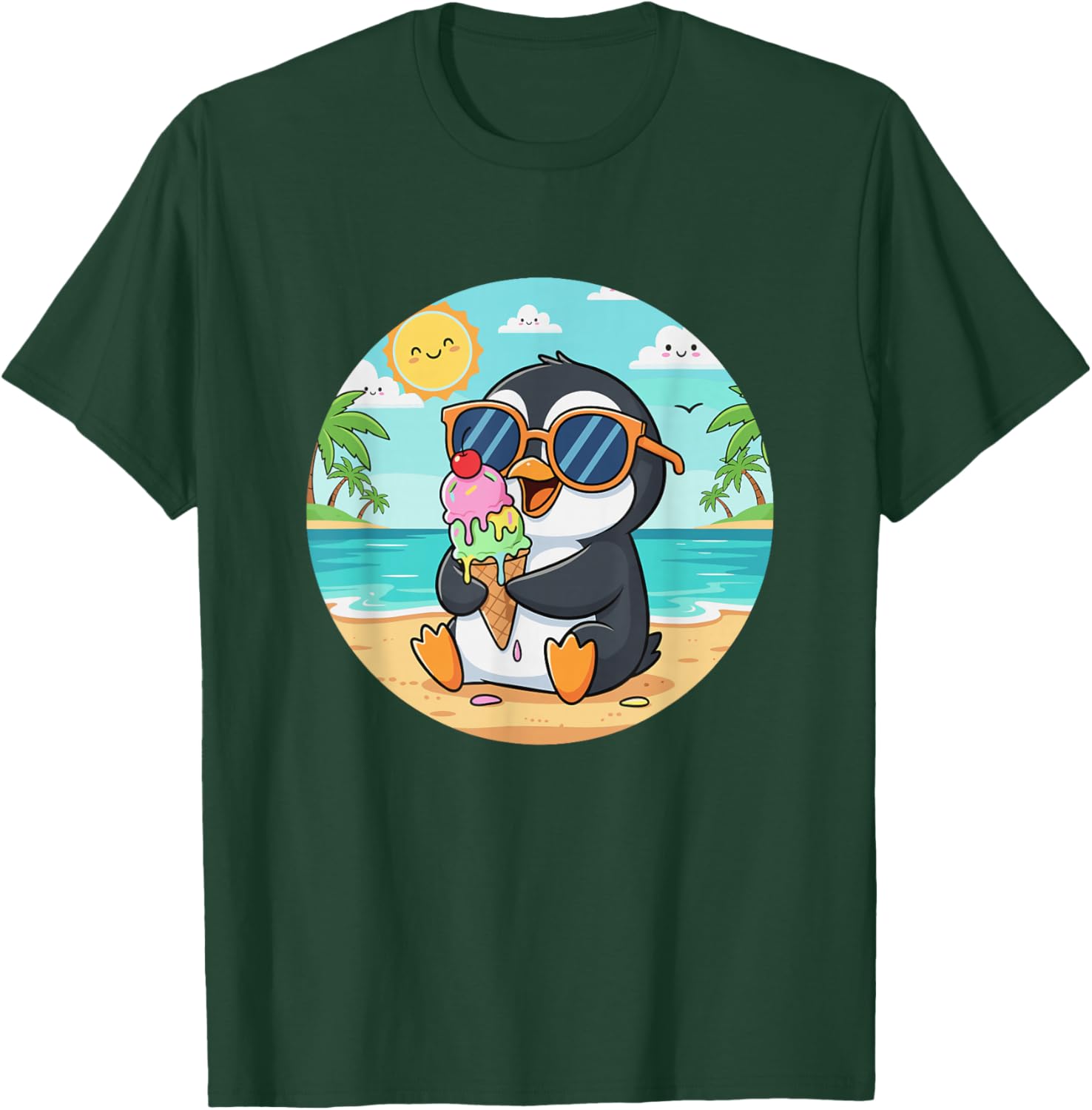 Kawaii Beach Penguin with Sunglasses and Ice Cream T-Shirt - T-Shirt | Forest